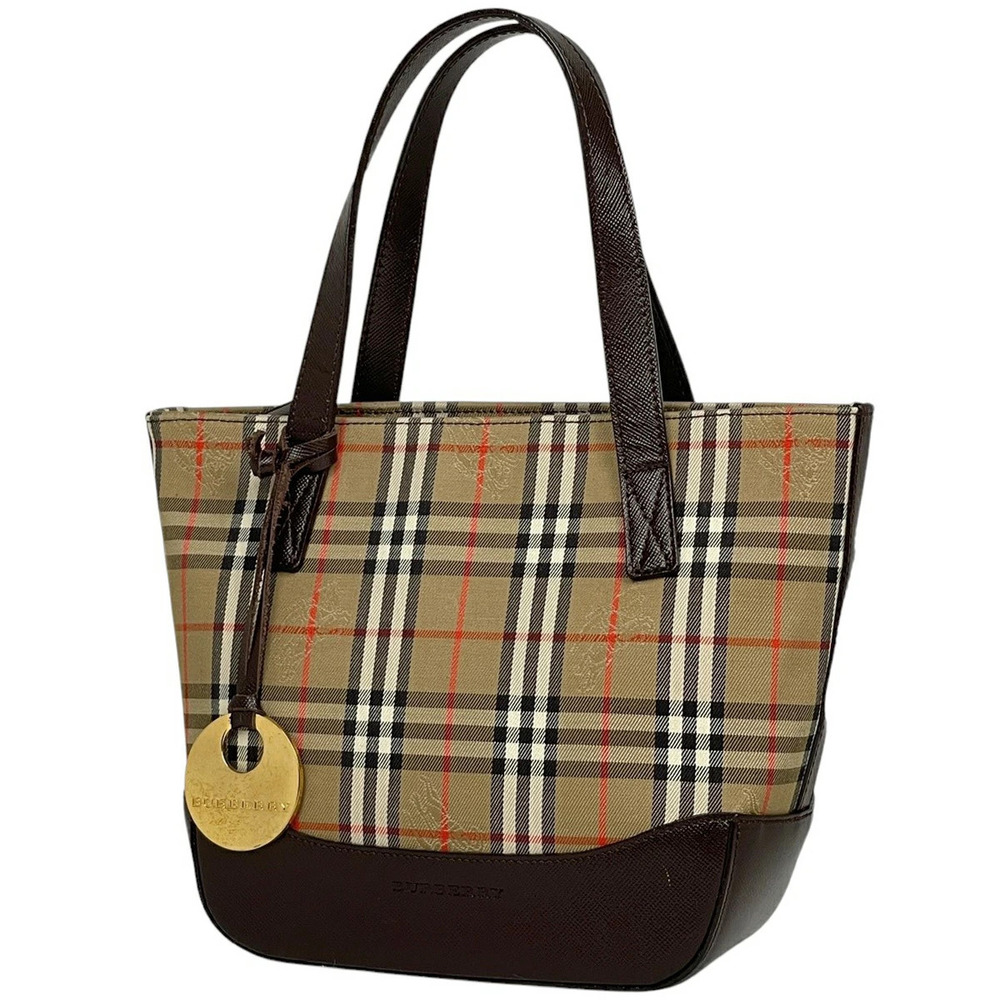 Burberry Check Handbag Canvas Brown